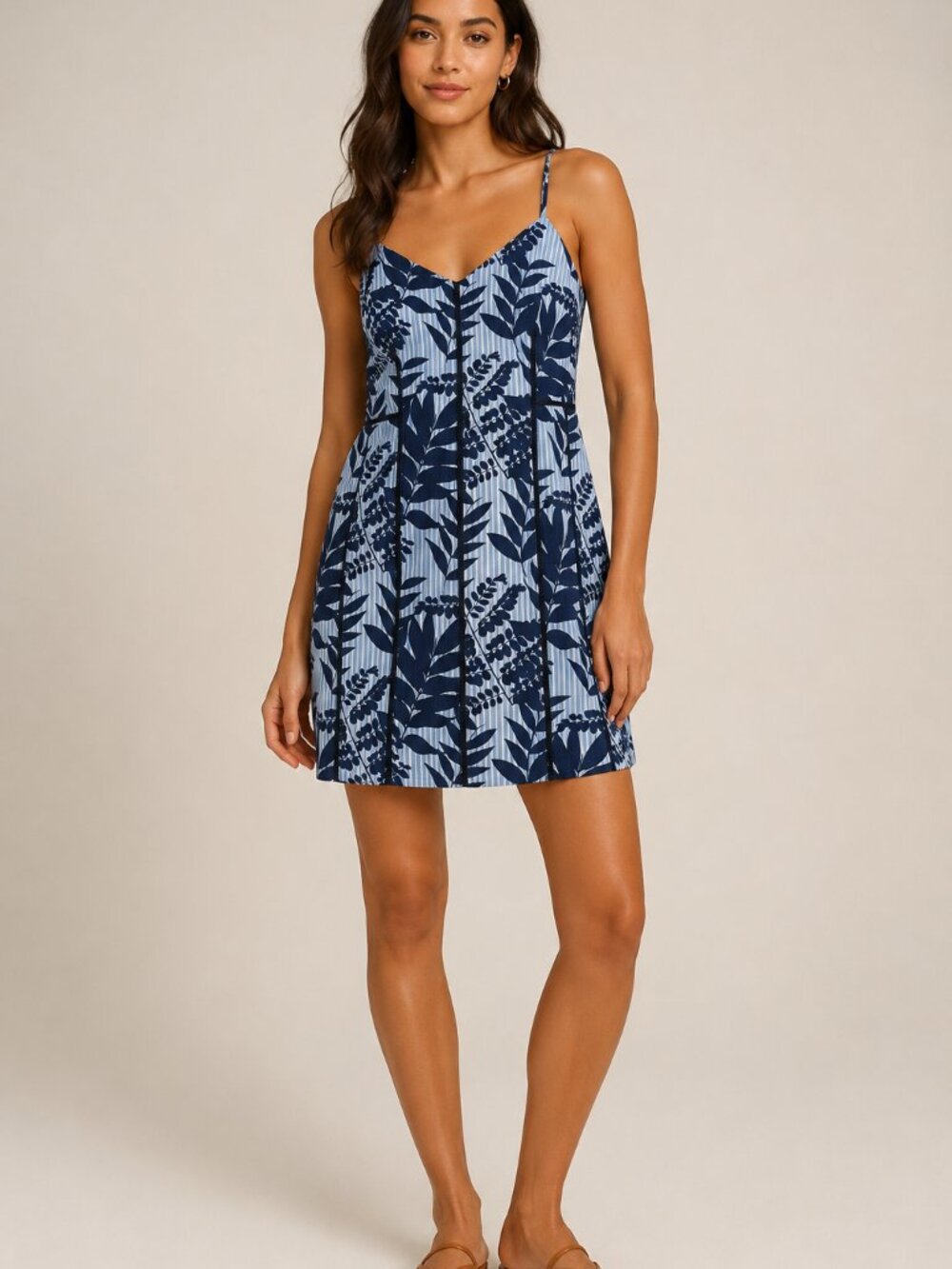 Banana Republic Blue Floral Stripe Cotton Sundress Petite 12 Sleeveless Mini Dre